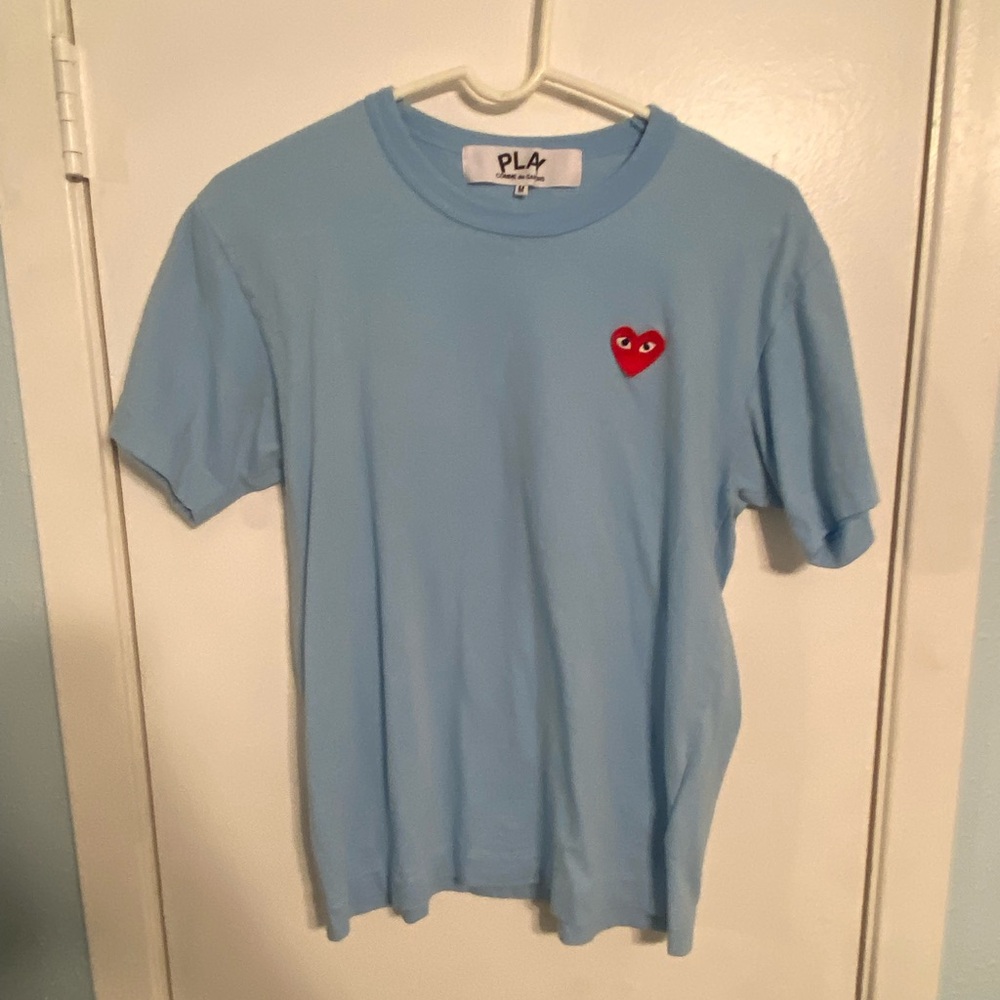 COMME des GARCONS PLAY Women’s Red Heart Blue Cotton Tee T-shirt